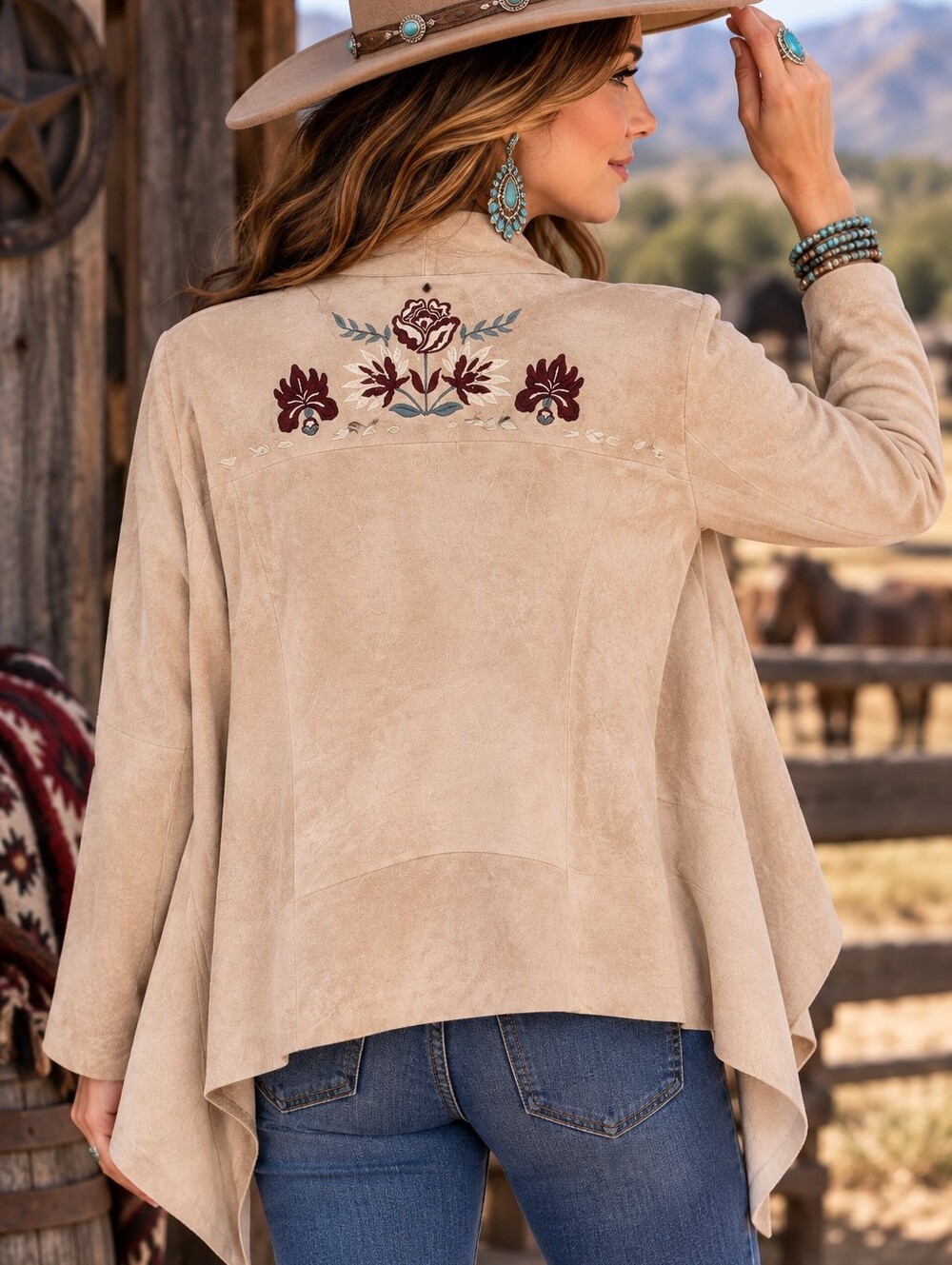 Shyanne XXL Faux Suede Embroidered Western Jacket Cowgirl Boho Studded Back